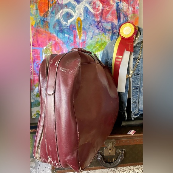 RARE GUCCI Extra Large Vintage LEATHER Suitcase Oxblood Luggage Case Tote Bag GG - Picture 6 of 11